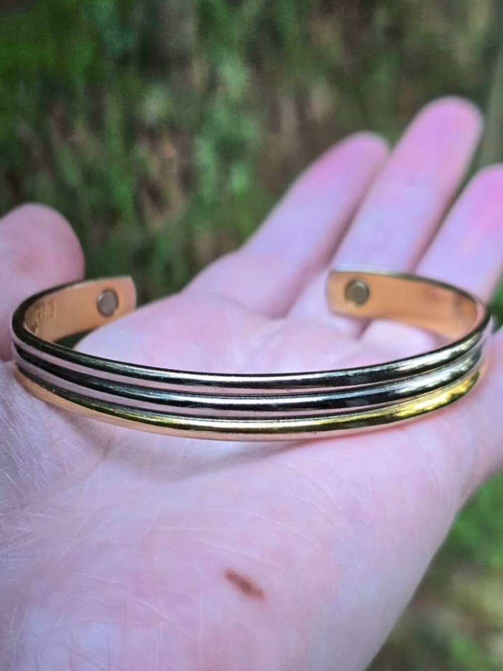 Vintage 24K Electroplated Tricolor Bracelet Cuff Gold Silver Copper/Brass Tones